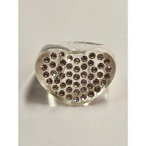 Sparklemuse Acrylic Heart Ring Clear With Rhinestones Size 8